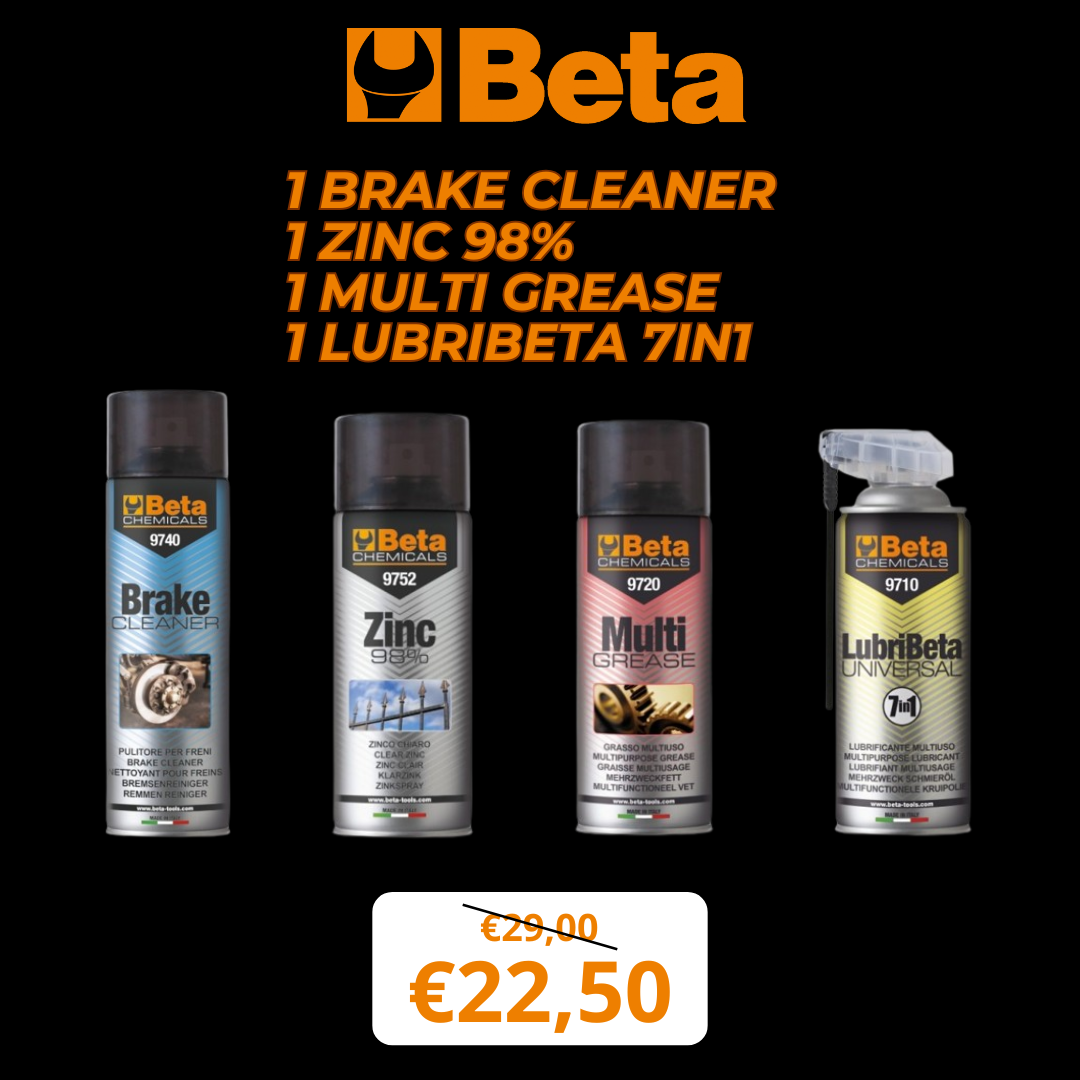 Beta Chemicals, 1 Brake Cleaner art.9740 + 1 Zinc 98% art.9752 + 1 Multi Grease art.9720 + 1 Lubribeta 7in1 art.9710