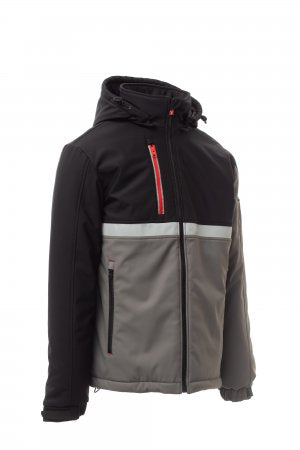 WISE PAD Soft-shell imbottito da uomo, chiusura tramite zip SBS con cursore in metallo "semi-autolock" e tiretto personalizzato SMOKE/NERO