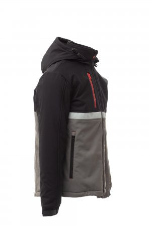 WISE PAD Soft-shell imbottito da uomo, chiusura tramite zip SBS con cursore in metallo "semi-autolock" e tiretto personalizzato SMOKE/NERO