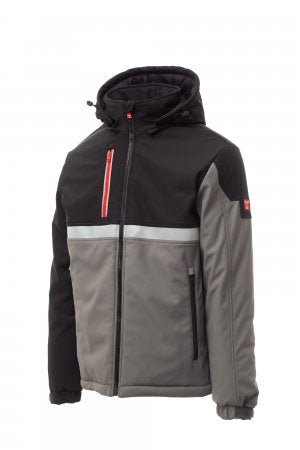 WISE PAD Soft-shell imbottito da uomo, chiusura tramite zip SBS con cursore in metallo "semi-autolock" e tiretto personalizzato SMOKE/NERO