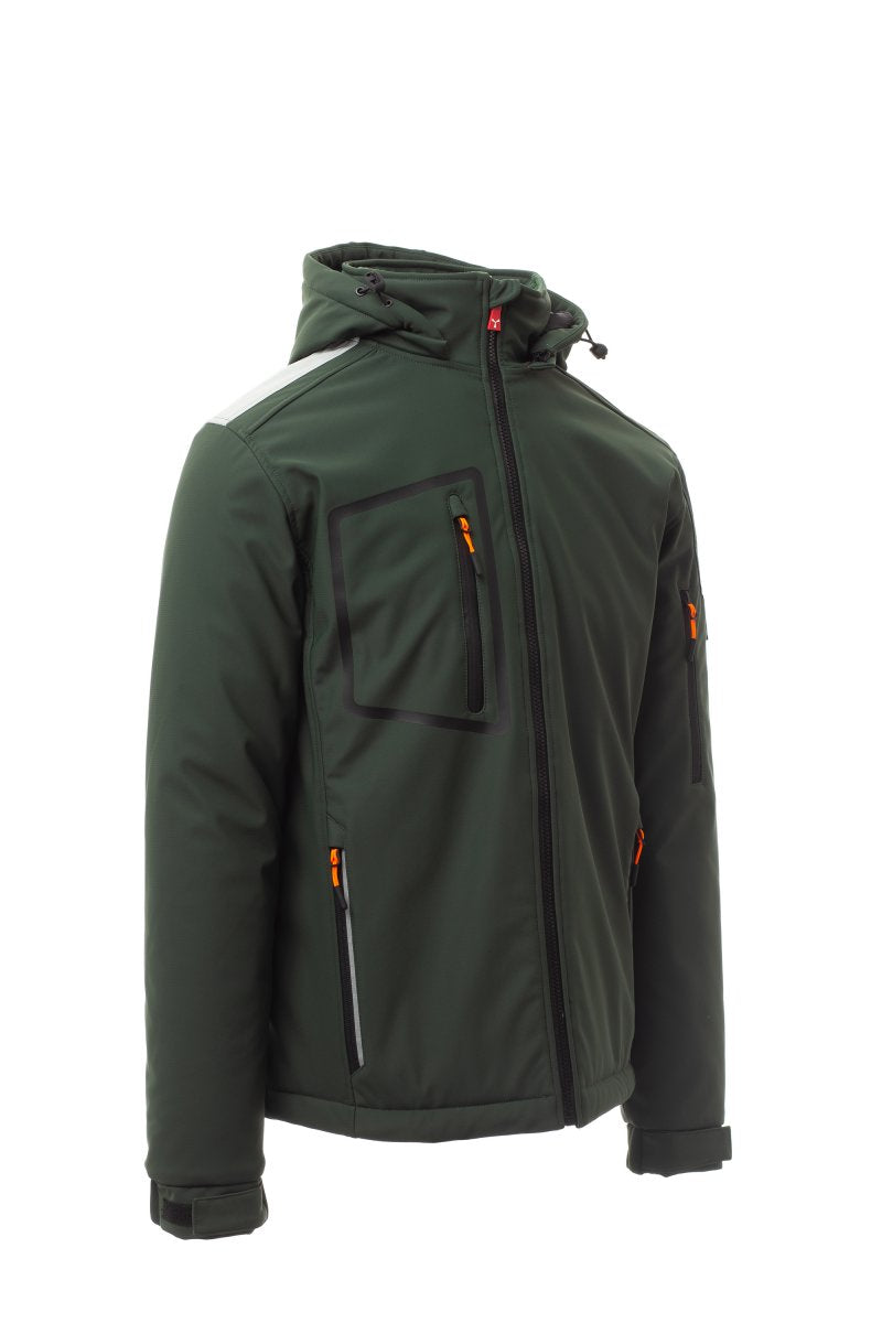 STREAM PAD Soft-shell imbottito da uomo, chiusura tramite zip SBS con cursore in metallo "semi-auto lock" e tiretto personalizzato VERDE/NERO