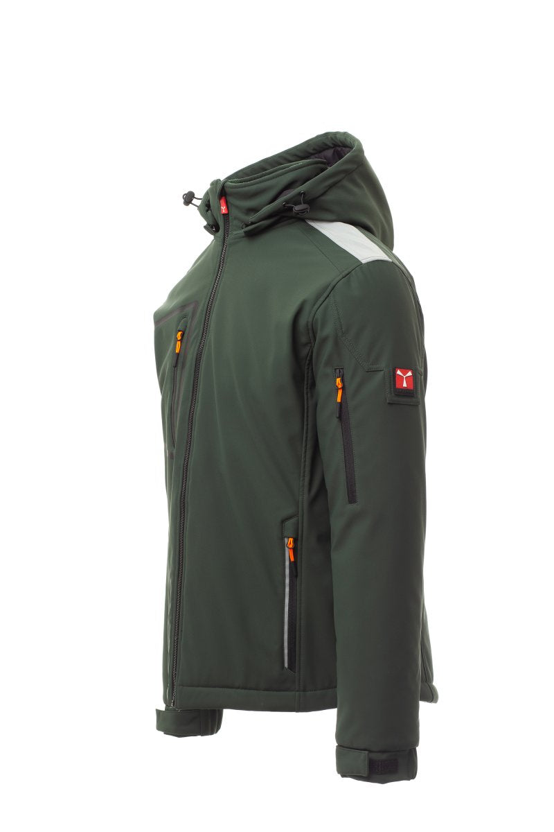 STREAM PAD Soft-shell imbottito da uomo, chiusura tramite zip SBS con cursore in metallo "semi-auto lock" e tiretto personalizzato VERDE/NERO