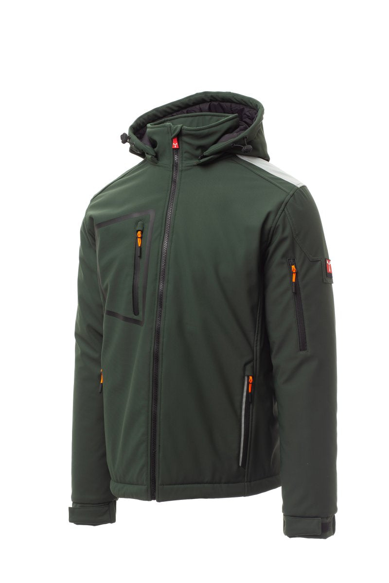 STREAM PAD Soft-shell imbottito da uomo, chiusura tramite zip SBS con cursore in metallo "semi-auto lock" e tiretto personalizzato VERDE/NERO