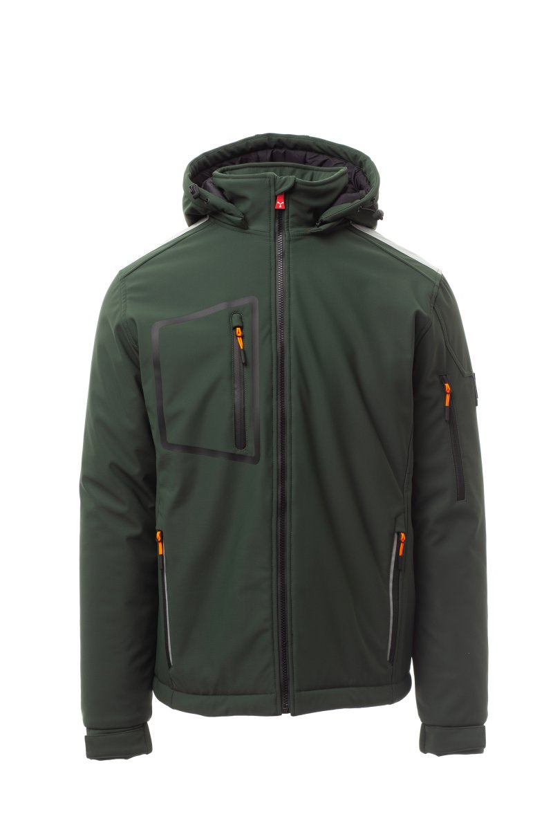 STREAM PAD Soft-shell imbottito da uomo, chiusura tramite zip SBS con cursore in metallo "semi-auto lock" e tiretto personalizzato VERDE/NERO