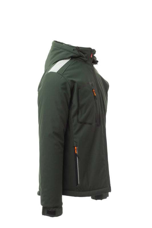 STREAM PAD Soft-shell imbottito da uomo, chiusura tramite zip SBS con cursore in metallo "semi-auto lock" e tiretto personalizzato VERDE/NERO