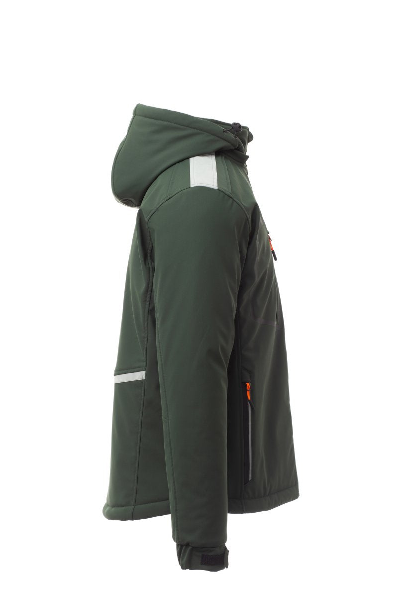 STREAM PAD Soft-shell imbottito da uomo, chiusura tramite zip SBS con cursore in metallo "semi-auto lock" e tiretto personalizzato VERDE/NERO