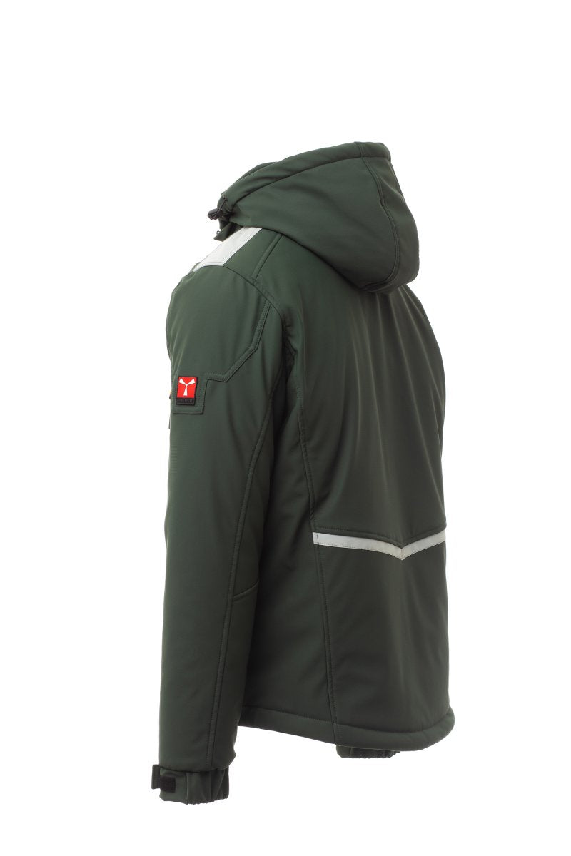 STREAM PAD Soft-shell imbottito da uomo, chiusura tramite zip SBS con cursore in metallo "semi-auto lock" e tiretto personalizzato VERDE/NERO