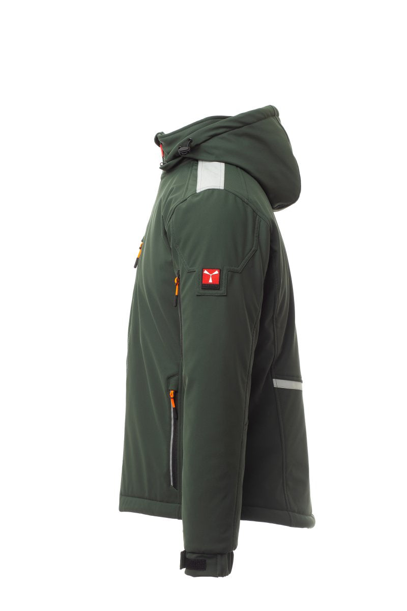 STREAM PAD Soft-shell imbottito da uomo, chiusura tramite zip SBS con cursore in metallo "semi-auto lock" e tiretto personalizzato VERDE/NERO