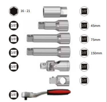 ASSORTIMENTO 26 PCS. BUSSOLE ED ACCESSORI 3/8” VALIGETTA IN TERMOFORMATO - Store F.lli Adornetto srl