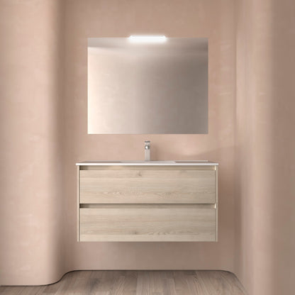 Arredo bagno NOJA 1000 2 cassetti NATURAL + Lavabo + Specchio + Applique