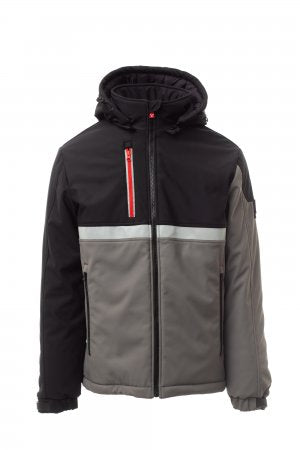 WISE PAD Soft-shell imbottito da uomo, chiusura tramite zip SBS con cursore in metallo "semi-autolock" e tiretto personalizzato SMOKE/NERO