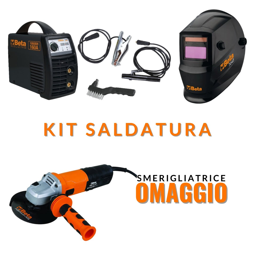 KIT INVERTER SALDATRICE 160A+CAVI+MARTSPAZ+Maschera LCD+ OMAGGIO SMERIGLIATRICE ANGOLARE BETA - Store F.lli Adornetto srl