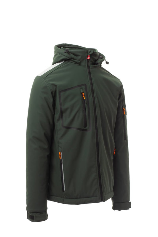STREAM PAD Soft-shell imbottito da uomo, chiusura tramite zip SBS con cursore in metallo "semi-auto lock" e tiretto personalizzato VERDE/NERO