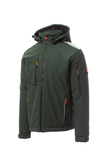 STREAM PAD Soft-shell imbottito da uomo, chiusura tramite zip SBS con cursore in metallo "semi-auto lock" e tiretto personalizzato VERDE/NERO