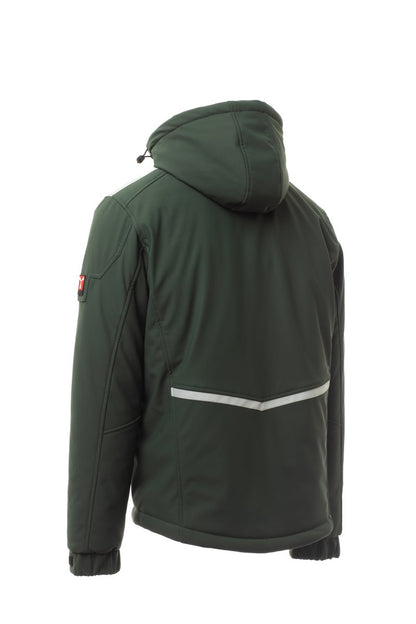 STREAM PAD Soft-shell imbottito da uomo, chiusura tramite zip SBS con cursore in metallo "semi-auto lock" e tiretto personalizzato VERDE/NERO
